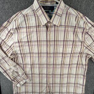 Nat Nast Men Button Up Shirt Long Sleeve American Fit XL Plaid Colorful Cotton